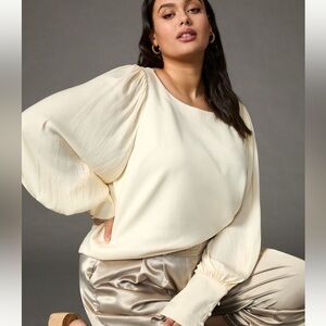 Anthropologie Silky Balloon-Sleeve Top, M, cream